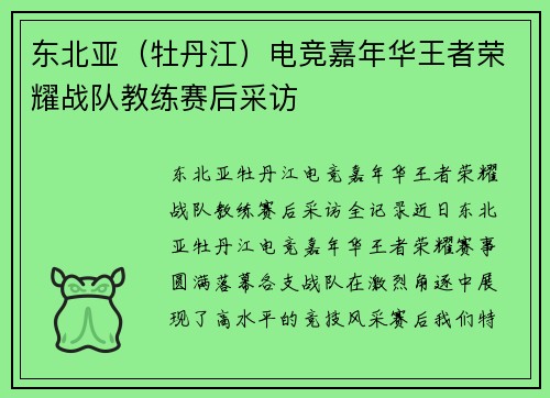 东北亚（牡丹江）电竞嘉年华王者荣耀战队教练赛后采访